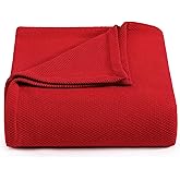 Tommy Hilfiger - King Cotton Blanket, Textured Pique Weave Bedding, Medium Weight Soft Blanket, Anti-Pilling & Fade Resistant, Ideal for Layering, Oeko-TEX Certified (Red)