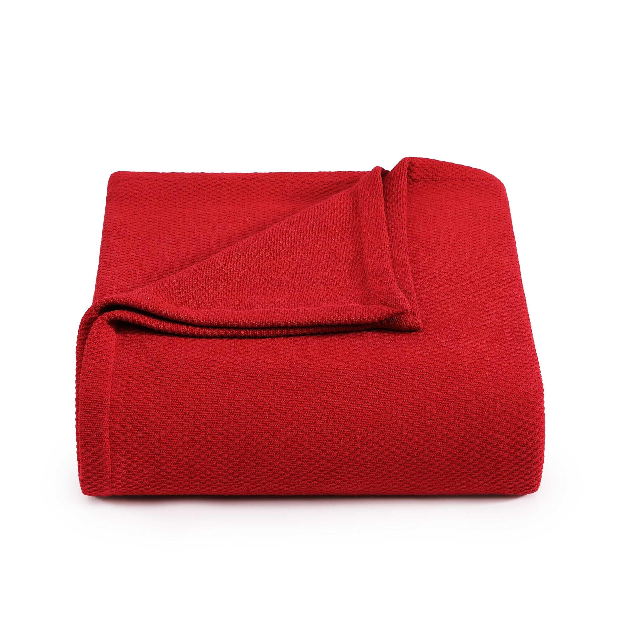 Photo 1 of **DAMAGED**Tommy Hilfiger - Queen Cotton Blanket, Textured Pique Weave Bedding, Medium Weight Soft Blanket, Anti-Pilling & Fade Resistant, Ideal for Layering, Oeko-TEX Certified (Red)