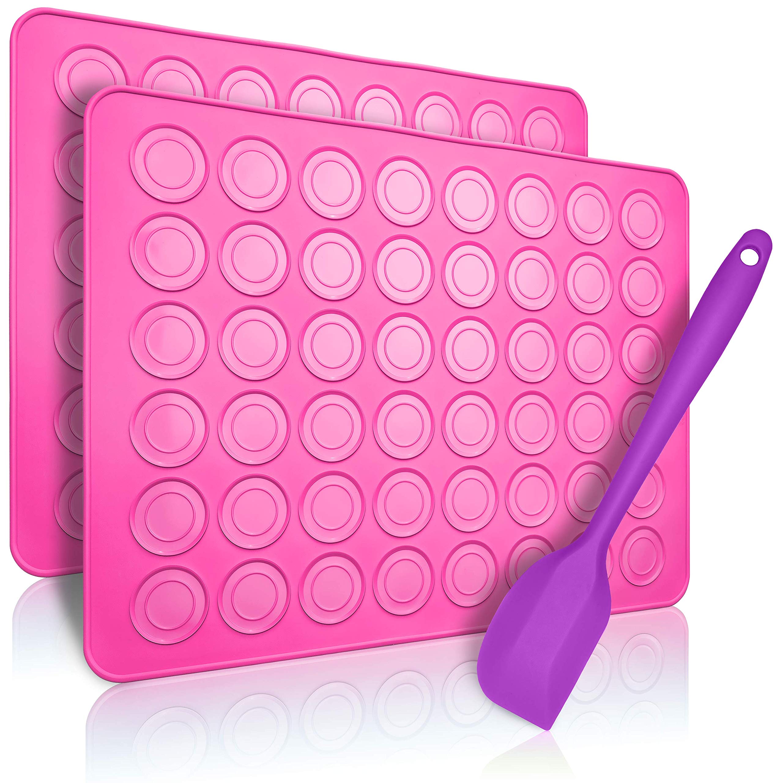 Belmalia 2X Macaron Silicone Baking Mat for Perfect Macarons | Non-Stick Silicone Mould with Pastry Dough Scraper | Pink