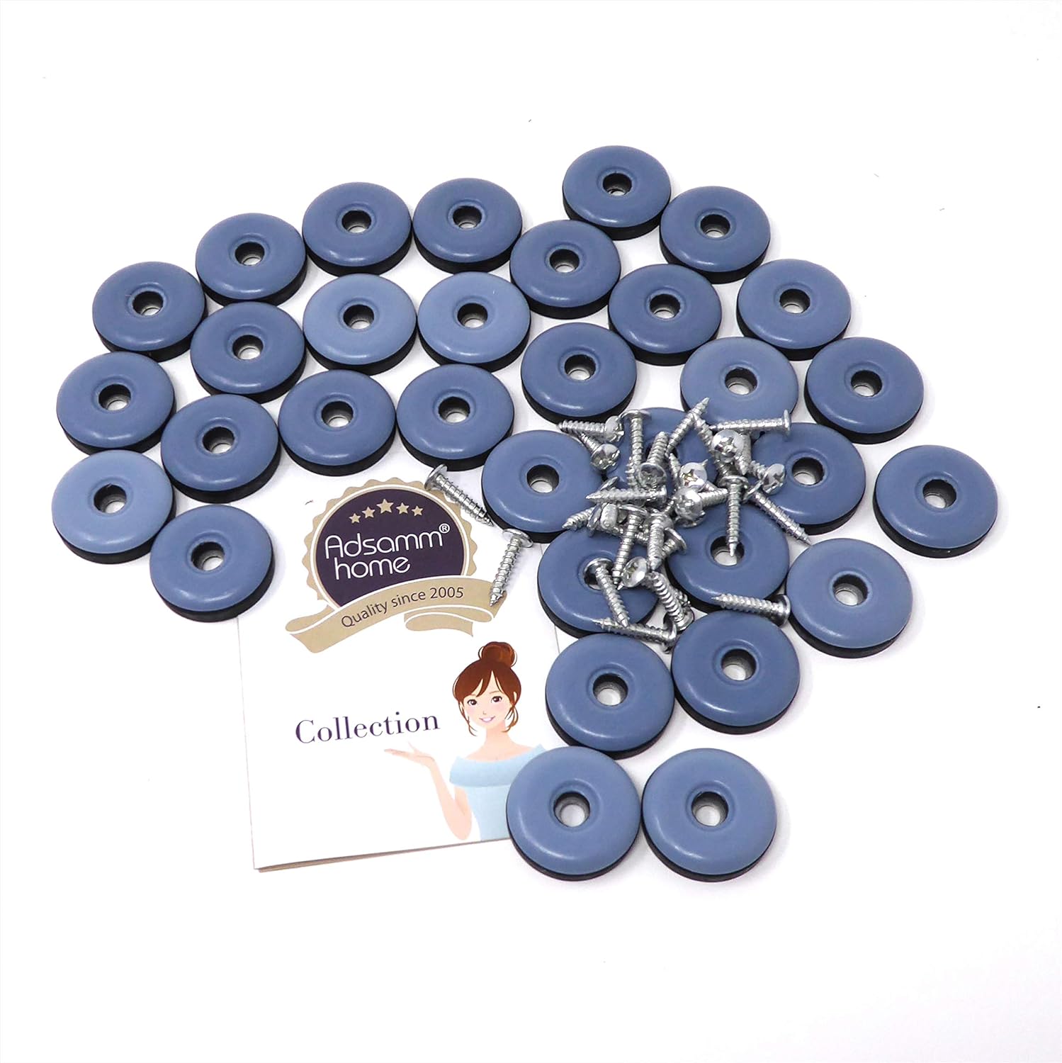 32 x PTFE Sliders with Screws | Ø 1,18'' (Ø 30 mm) | Grey-Blue | Round | Premium Quality Furniture Sliders with Screw by Adsamm® - Image 3