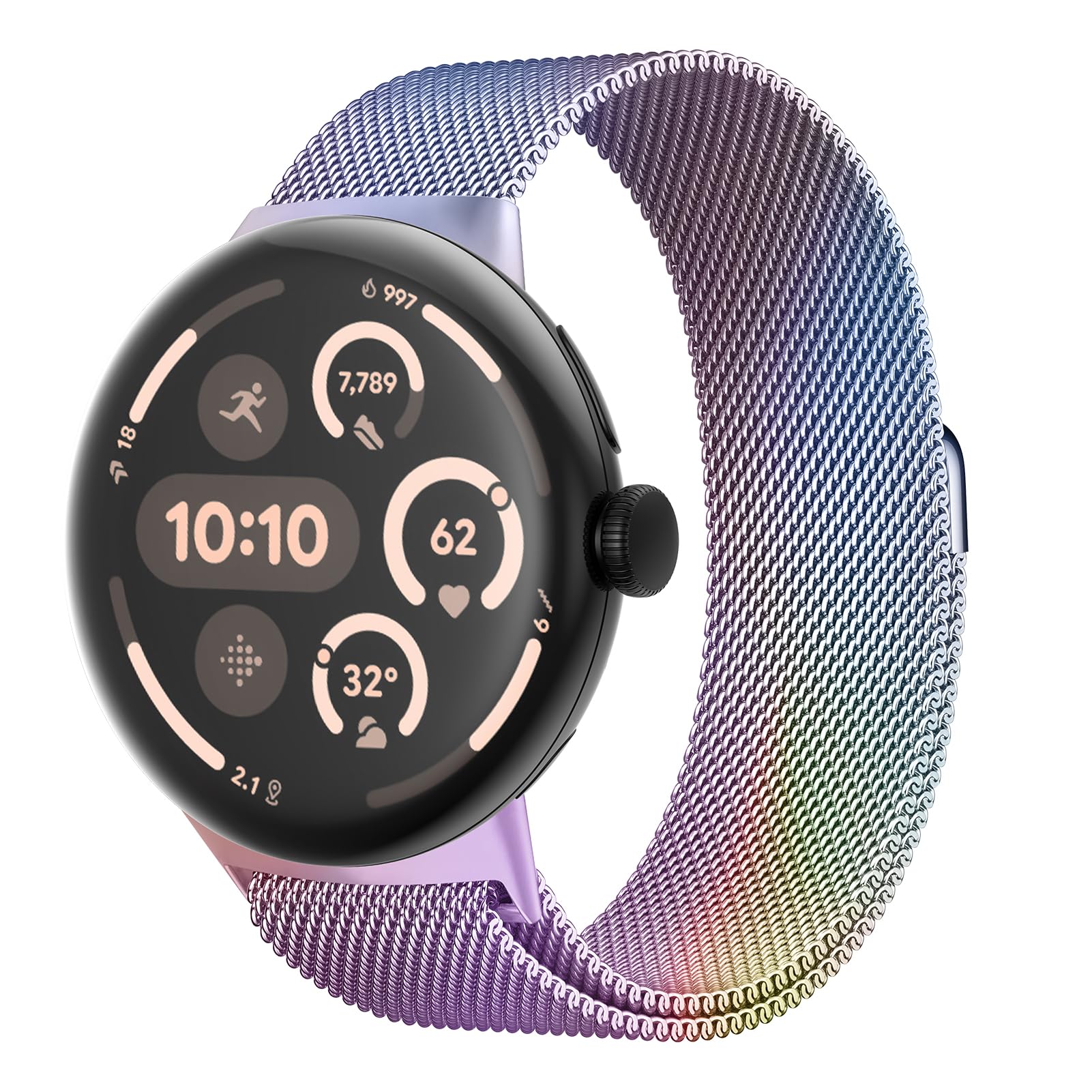 MYAPULUA Milanese Loop for Google Pixel Watch 3, 41mm Band for Pixel Watch 4/3/2/1 Women/Men, Stainless Steel Metal Mesh Strap Clasp Replacement Wristband Bracelet Correa, Rainbow