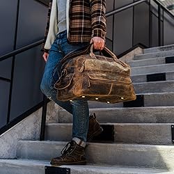 KomalC Leather Travel Duffel Bags for Men and Women