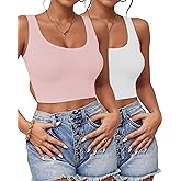 2PCS Crop Tops for Women, U Neck Sleeveless Tank Tops, Basic Cropped Racerback Going Out Tops Athletic Sports Shirts