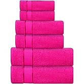 CRAFTBERRY Bath Towels Set -100% Cotton - 2 Bath, 2 Hand & 2 Washcloths - Large, Thick, Fluffy, Absorbent, Quick Dry, Soft & Plush - 6 Piece Luxury Bathroom Towels - Hot Pink/Dark Pink/Fuchsia