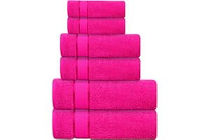 CRAFTBERRY Bath Towels Set-100% Cotton-2 Bath Towels, 2 Hand Towels & 2 Washcloths- Large, Quick Dry, Absorbent, Plush, Soft-Home, Spa, Pool, Shower Towels - 6 Piece Luxury Bathroom Towels - Hot Pink / Dark Pink