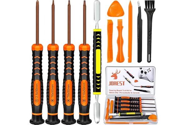 JOREST Repair Kit for PS4 PS3 PS5 Xbox one/360, PH0 and T6 T8 T10 Torx Security Screwdriver, Crowbars, Tweezers, Brush, Clean