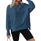 BTFBM Women's Casual Crewneck Sweatshirts 2026 Spring Fall Clothes Long Sleeve Side Slit Workout Fleece Pullover Tops