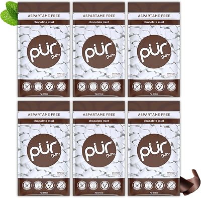 PUR Gum Sugar Free Chocolate Mint 55 Pieces Pack of 6 Vegan Gluten Free Keto