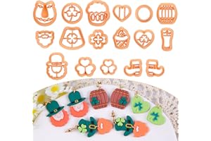 Puocaon St Patrick's Clay Cutters - 17 Pcs Clay Cutters for Polymer Clay Earrings, Leprechaun Clay Cutters for Polymer Clay, Clover Clay Earring Cutters, Beer Cup Cake Clay Cutters for Earrings