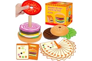 Jumlys Montessori Toys for 2, 3, 4, 5, Year Old, Wooden Burger Stacking Toys, Fine Motor Toys for Kids Boys Girls, Ideal Preschool Educational and Learning Toys, Perfect Christmas Birthday Gifts