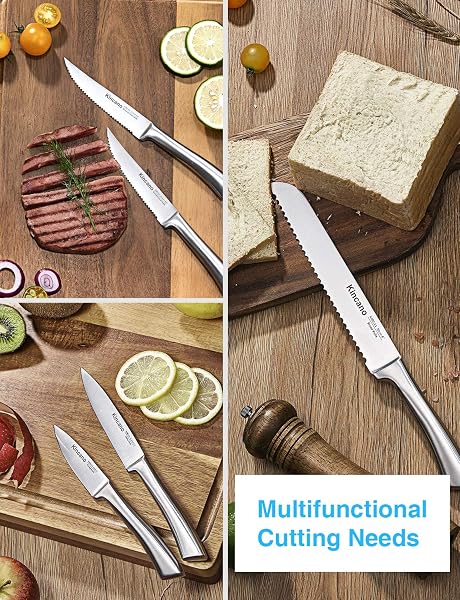 KNIFE SET, 14 PCS HIGH CARBON STAINLESS STEEL SUPER SHARP KITCHEN KNIFE SET FOR CHEF WITH ACRYLIC STAND, INCLUDE STEAK KNIVES, SHARPENER AND SCISSORS, ERGONOMICAL DESIGN BY KINCANO