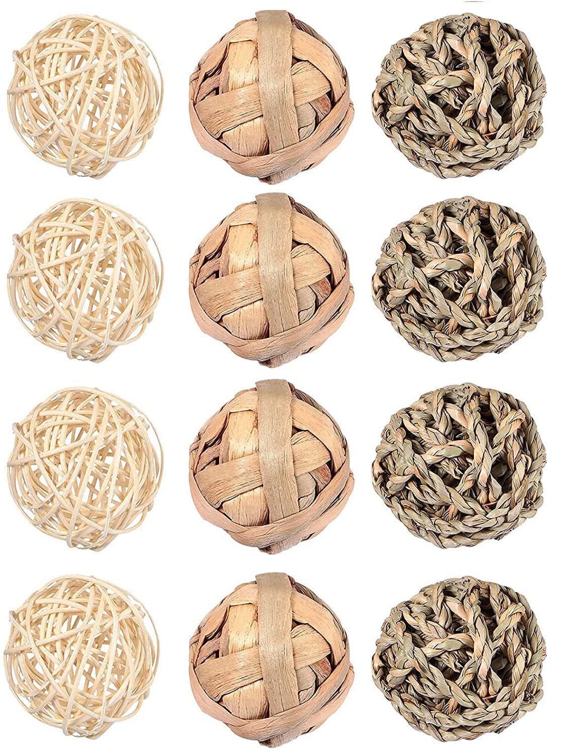 12 Pcs Rabbit Chew Toys, Small Animal Activity Play Chew Grass Balls & Rolling Chew Toys for Bunny Rabbits Hamster Guinea Pigs Chinchilla Squirrels Rats Mice