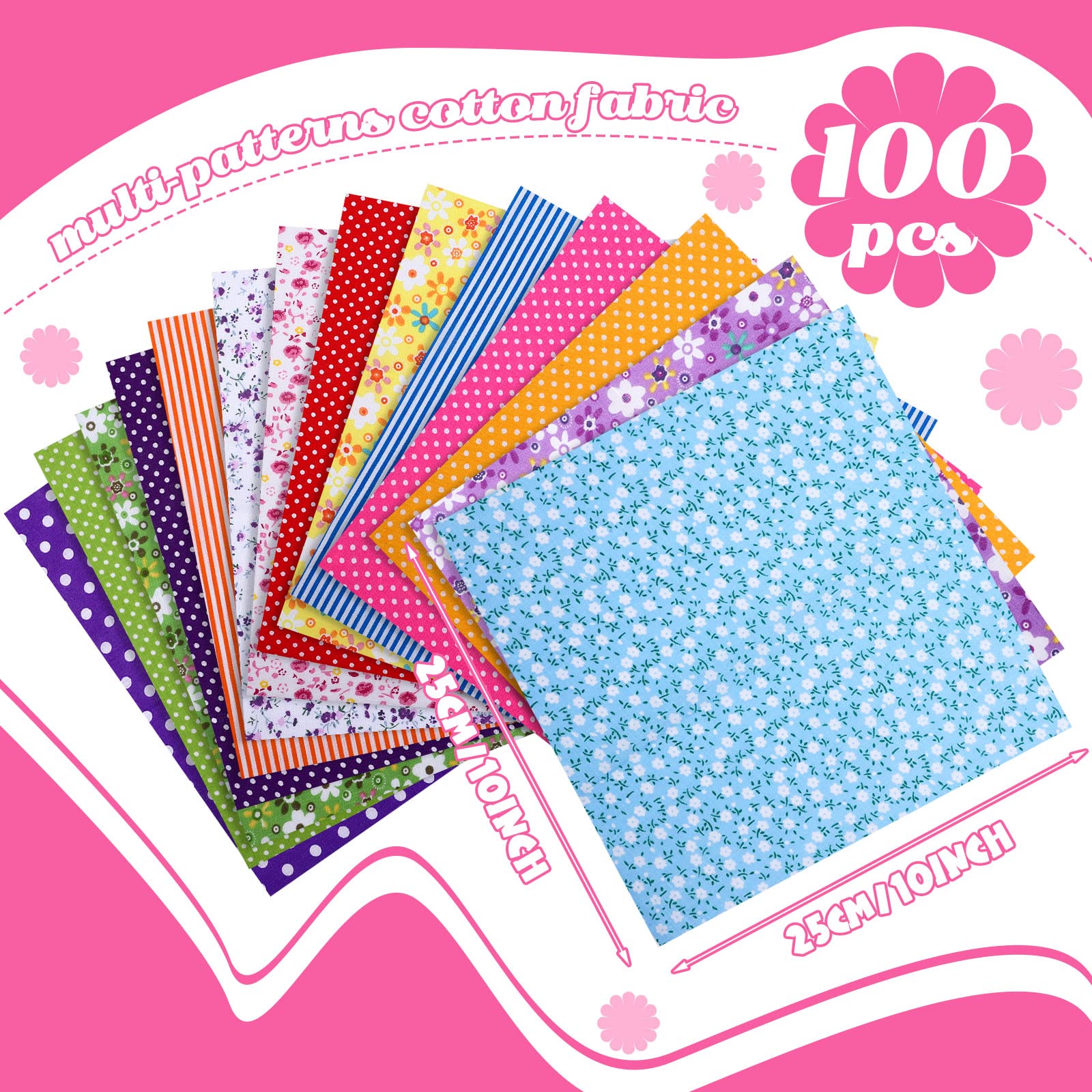 Tudomro 100 Pieces 10 x 10 Inches Cotton Fabric Squares Patchwork Quilting Fabric Bundles Layer Precut Quilt Material for DIY Craft Sewing Cloths Handmade Accessories(Floral)