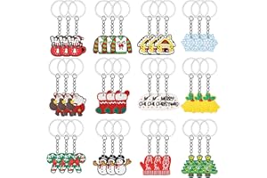 36 PCS Christmas Keychains Bulk Christmas Party Favors Santa Claus Snowman Stocking Xmas Tree Snowflakes for Xmas Party Suppl