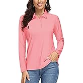 MAGCOMSEN Women's Long Sleeve Polo Shirts UPF 50+ Golf Tops Moisture Wicking Collared Shirt Tennis 3-Button