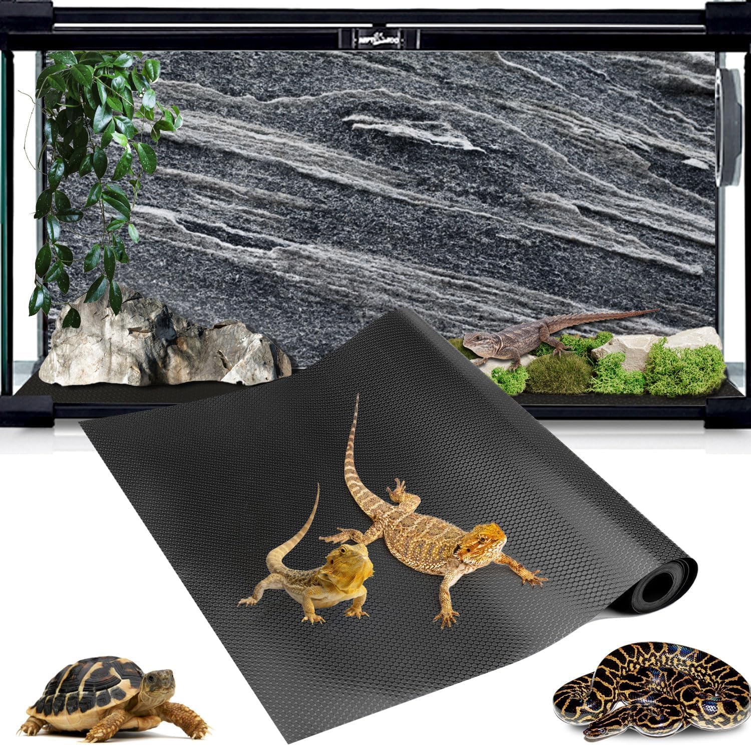 Photo 1 of 120 Gallon Reptile Terrarium Mat Liner, 96" X 24" Bearded Dragon Tank Accessories, Bearded Dragon Substrate flooring for 4x2x2 Reptile Enclosure, Reptile Bedding Carpet for Gecko,Lizard, Black