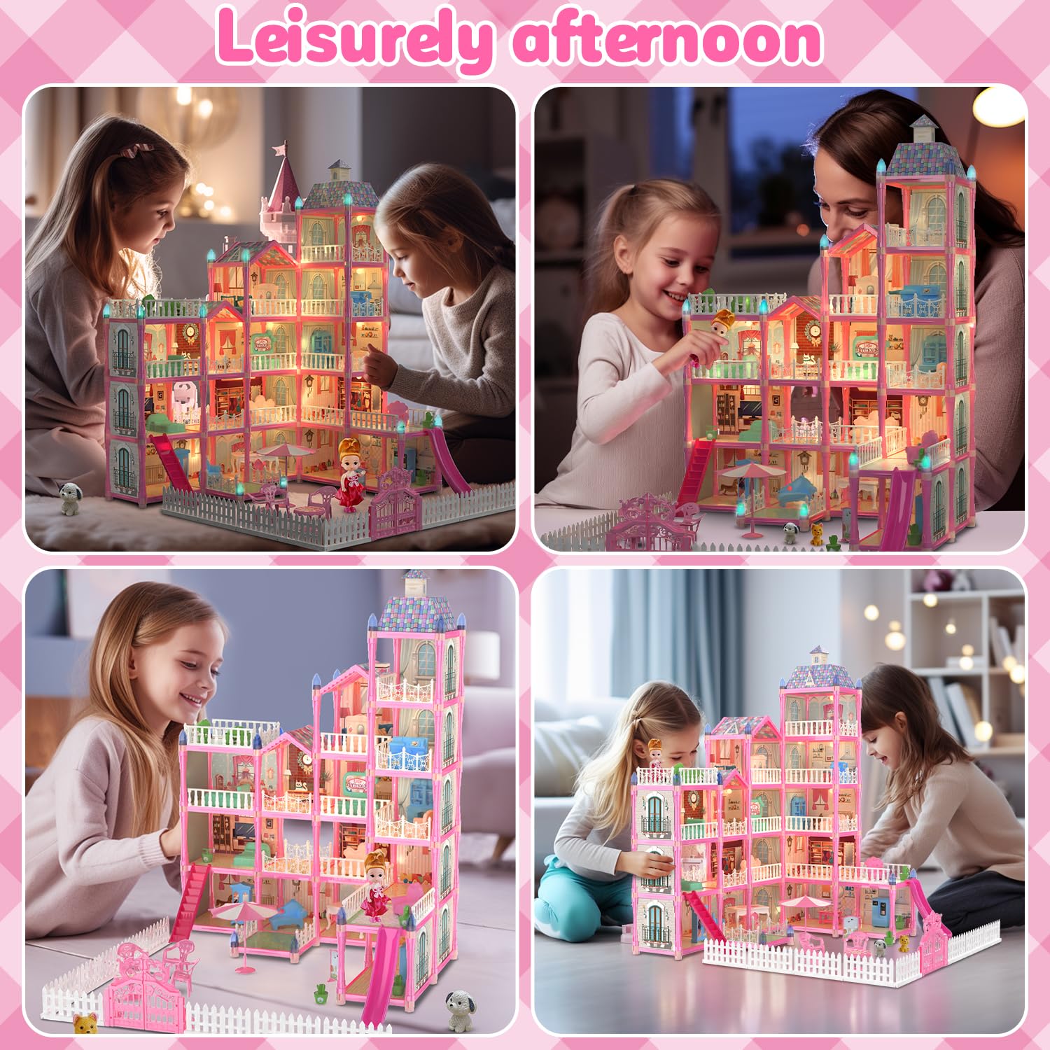 15 Rooms Doll House for Kid, 374Pcs Play Castle Furniture Playsets for Girls, Birthday Gifts for 3 4 5 6 7 8 9 10 11 12 Years Old Kids Toddlers