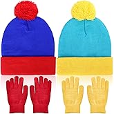 Shinymoon 2 Sets Halloween Knit Pom Beanie Hat and Gloves Set Winter Character Cosplay Headwear Knitted Pompom Cuff
