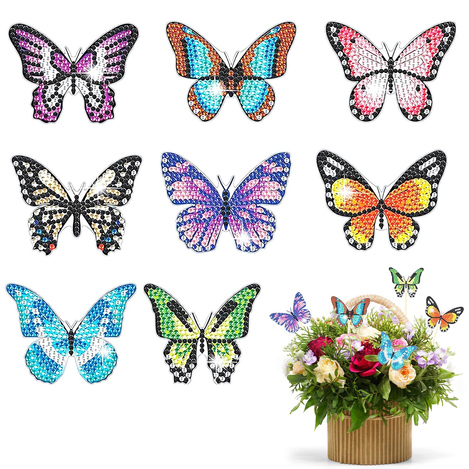 NECXON 8 Pcs Diamond Art, Diamond Painting Great Garden Decoration Diamond Painting Set Adult Diamond Butterflies Decoration Garden Diamond Painting Art for Garden Decoration