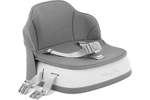 Dream On Me Cozy Pod Booster Seat with Removable Cover in Gray, Booster Seat for Kitchen Chair Includes a 3-Point Safety Harness with 2 Belts for Safety, Foldable & Easy to Carry