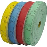 DNB 8000 Pcs Raffle Tickets - 4 Color Set of 2000 Pcs 2 x 1 Inch Single Roll Consecutively Numbered Blank Tickets - Blue/Yellow/Red/Green