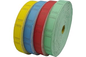 DNB SPORTS DNB 8000 Pcs Raffle Tickets - 4 Color Set of 2000 Pcs 2 x 1 Inch Single Roll Consecutively Numbered Blank Tickets - Blue/Yellow/Red/Green
