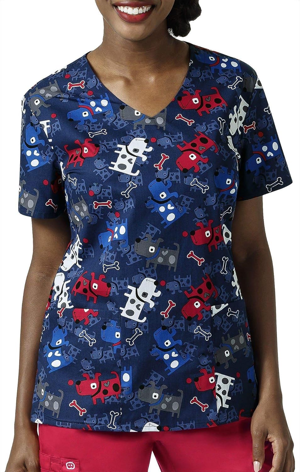 Chloe Zoe Women's VNeck Dog Print Scrub Top Medium Print