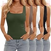 Yearntown 4 Pack Women's Thermal Fleece Sleeveless Tank Tops, Square Neck Slim Fit Camisole Warm Base Layer Underwear Vest