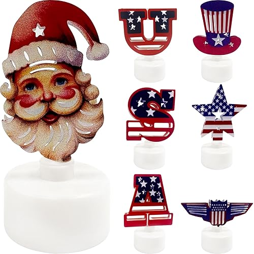 7Packs 4th of July Night Light American-Themed Patriotic Table Decorations, Cute Night Light for Sleep, Indepencence Day Decor for Home, Bedroom, Party