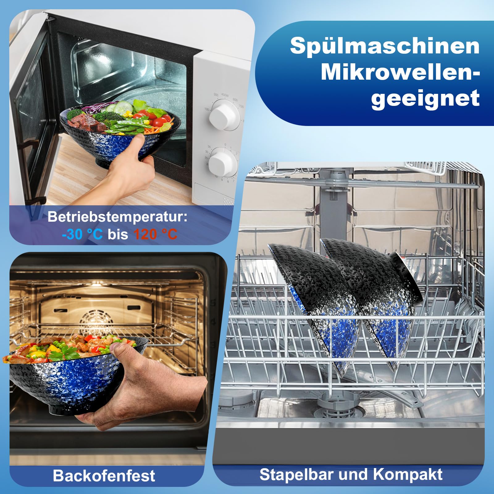 8 Zoll Keramik Große Ramen Schüssel 2 Set(9-Teilig) - Spülmaschinenfest Japanisches Porzellan Geschirr mit Gabel Essstäbchen Löffel und Rezepte für Nudeln Suppen Getreide Geschenke für neuen Häusern 4