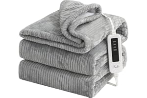 Reaks Heated Electric Blanket Throw - 50" x 60" Heating Blanket with 4 Fast Heating Levels & 3 Hours Auto Off, Soft Warm Flannel Sherpa Blankets for Home Office, ETL&FCC Certification, Light Grey