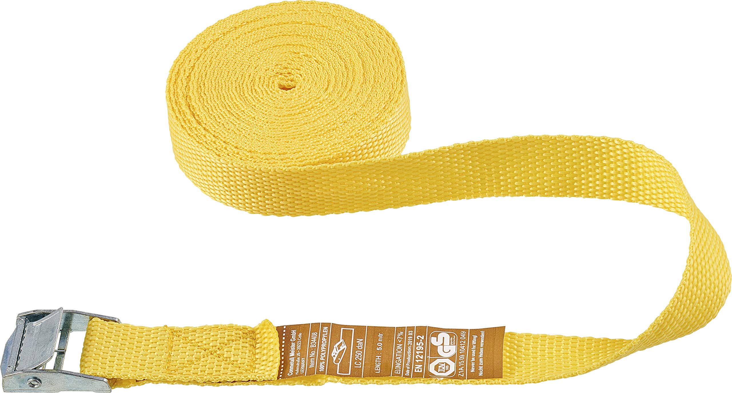 CONNEX B34408 Lashing Strap 125kg with Buckle, Yellow, 5 m x 25 mm