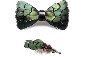 RBOCOTT Handmade Feather Pre-tied Bow tie and Brooch Sets for Men