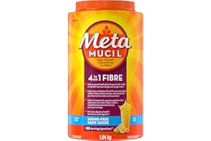 Metamucil, Daily Psyllium Husk Powder Supplement, Sugar-Free, 4-in-1 Fibre for Digestive Health, Orange Smooth Flavored Drink