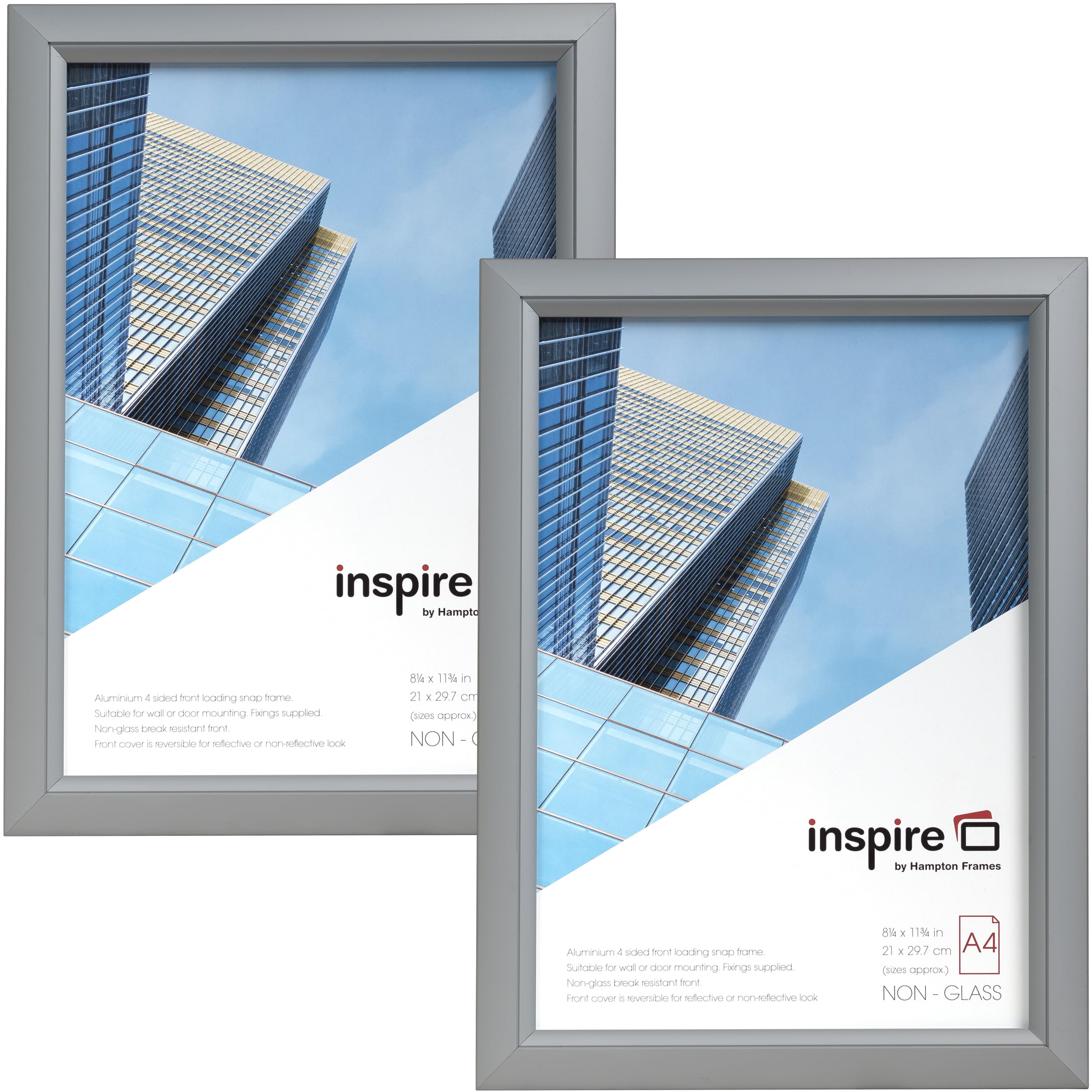 inspire by Hampton Frames | Snap Frame Pack | A4 (21x30cm), Silver, Rectangular, Acrylic Front, Non Glass | Easy Poster Change, Wall Mountable | Display Photos, Signs, Certificates