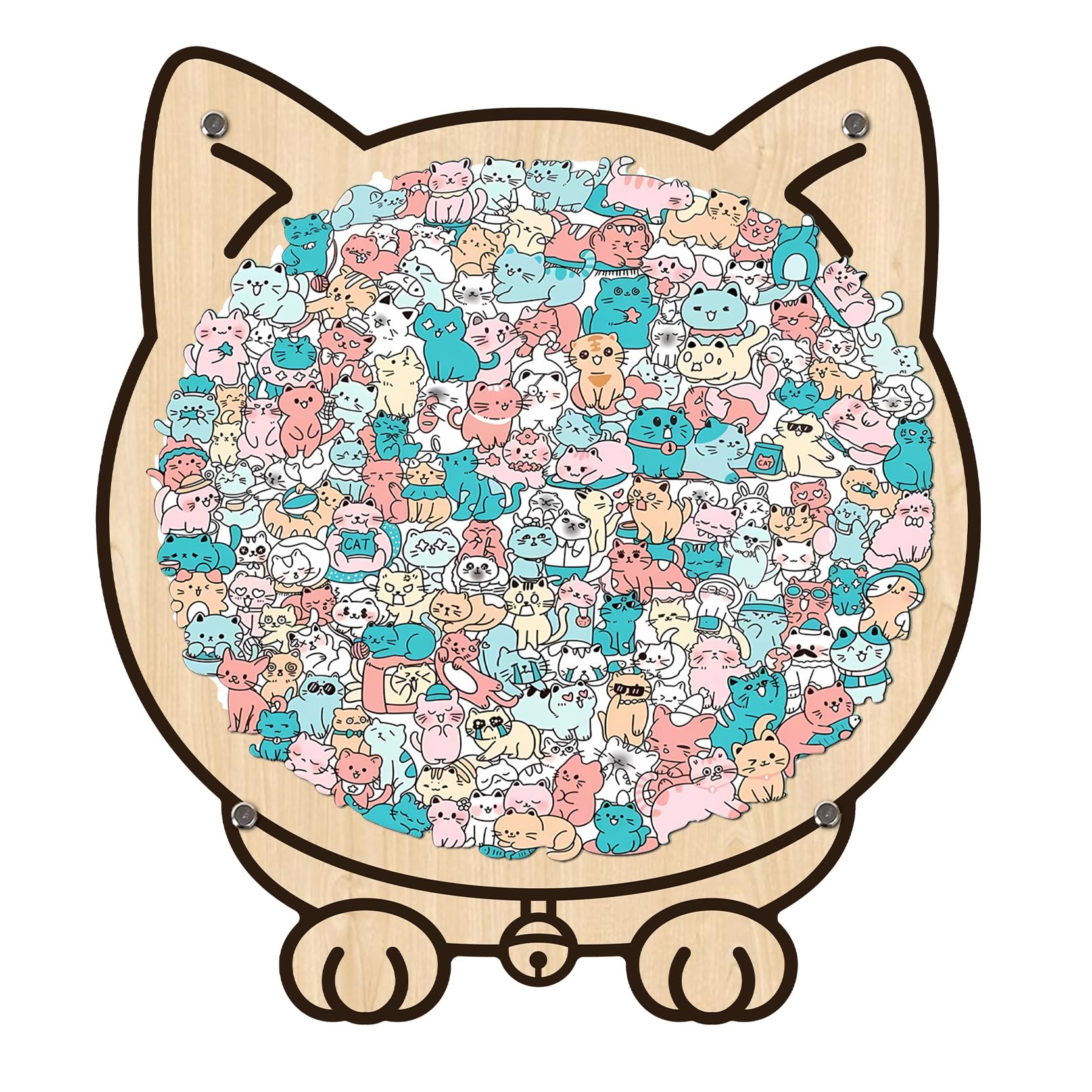 KaayeeWood Cat Wooden Jigsaw Puzzle, 145 Piece Macaron Colored Cat Shaped Wooden Puzzle, Framed by Adorable Cats Outline, Animal Shape Irregular, Gift for Friends, Decor & Family Game(A)