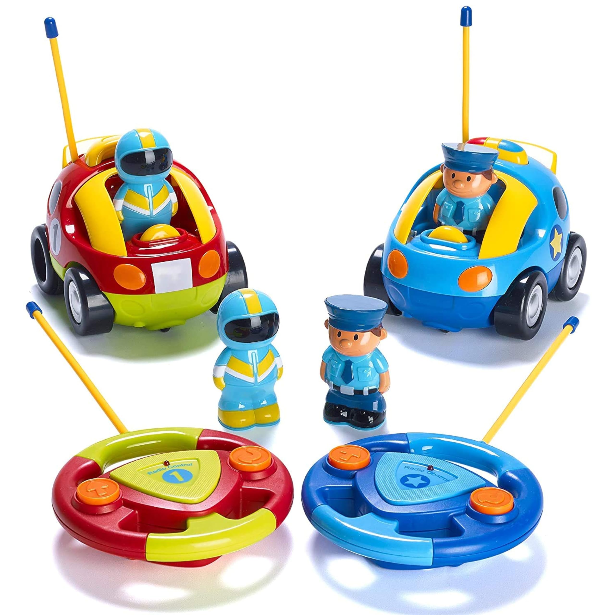Photo 1 of PREXTEX Cartoon Remote Control Car - 2-Pack Police and Race Car Toddler Toys - RC Cars for Kids with Different Frequencies - Easy Remote Control Toy and Thoughtful Gifts for Boys and Girls