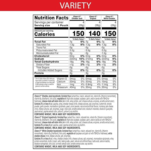 CHEEZ-IT CHEESE CRACKERS, BAKED SNACK CRACKERS, LUNCH SNACKS, VARIETY PACK, 12.1OZ BOX (12 PACKS)