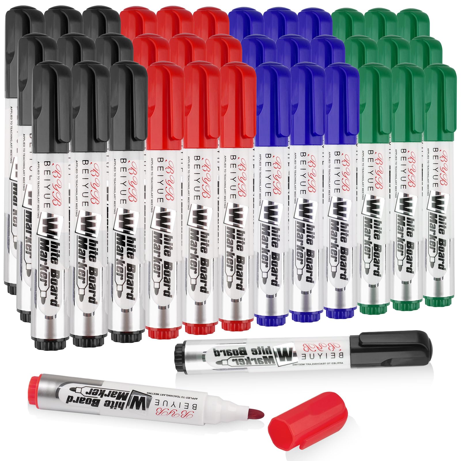 Deepton 36 Pcs Whiteboard Pens, 4 Colors Dry Erase Markers, White Board Markers Erasable, Dry Wipe Pens for Whiteboard, Office School Home