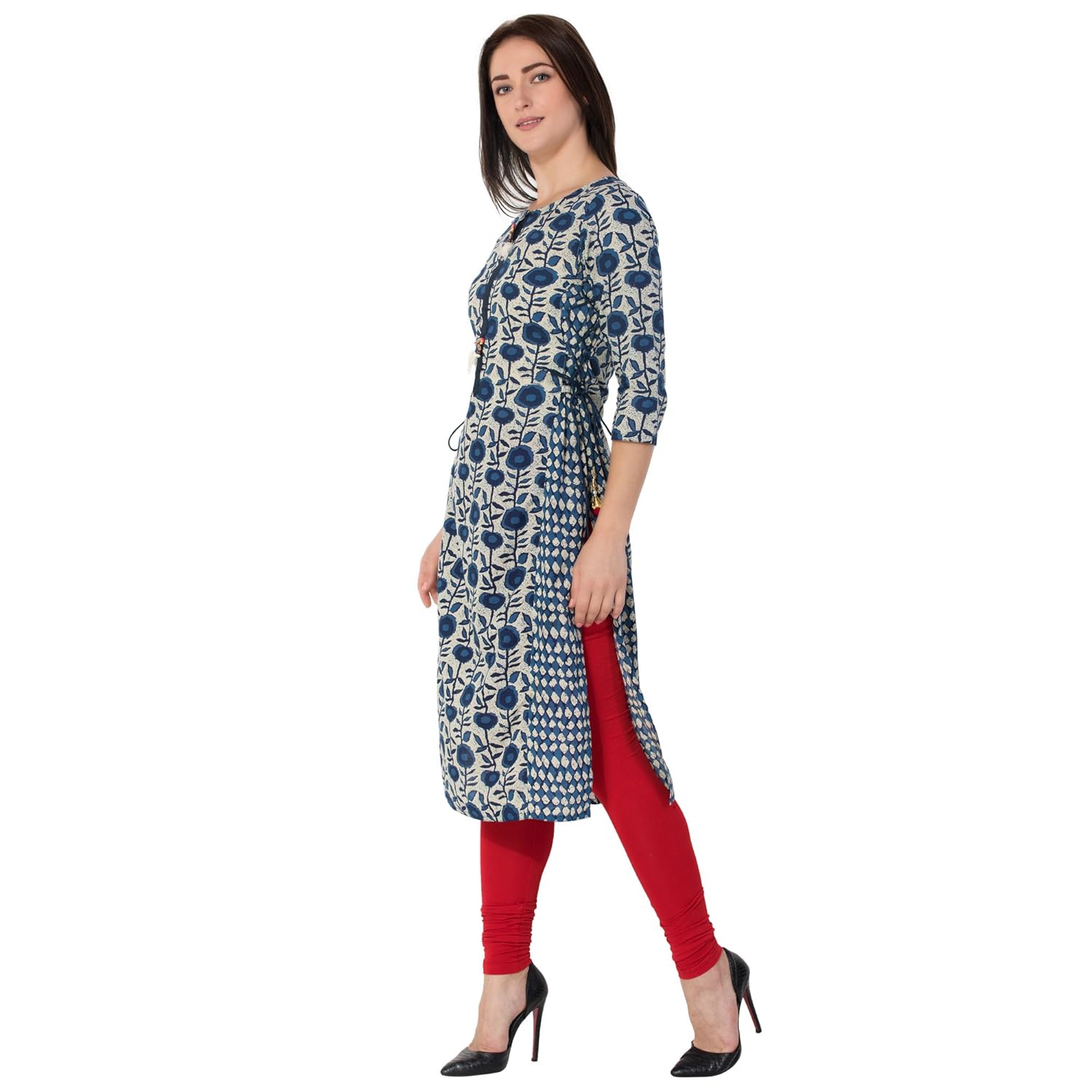gulmohar jaipur women's cotton straight kurti (blue)