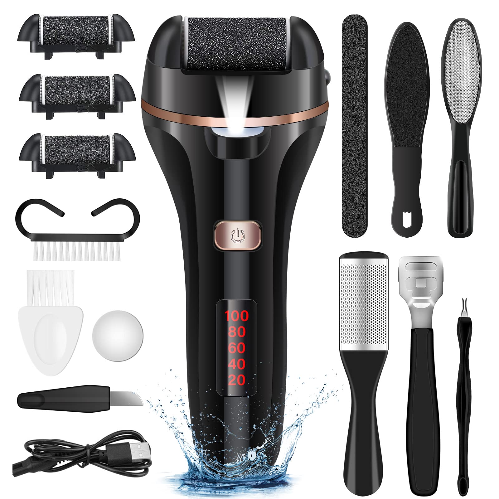 Electric Callus Remover Foot File, Rechargeable Foot Callus Remover Tool Kit Spa Pedicure Tool Set for Foot 2 Speed Can be Used Wet and Dry