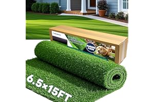 TUBTOKEN Artificial Grass Turf 6.5x15 FT, 1.38" Thickened Realistic Fake Grass Mat, Indoor/Outdoor Synthetic Lawn with Drainage Holes, UV Resistant Low Maintenance Carpet for Garden, Patio, Pets