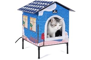 MARUNDA Heated Cat Houses for Outdoor Cats in Winter, Heated cat House for Indoor and Kitty Shelter for Your Pet to Stay Warm and Cozy,Easy to Assemble. (Light Blue, Small)