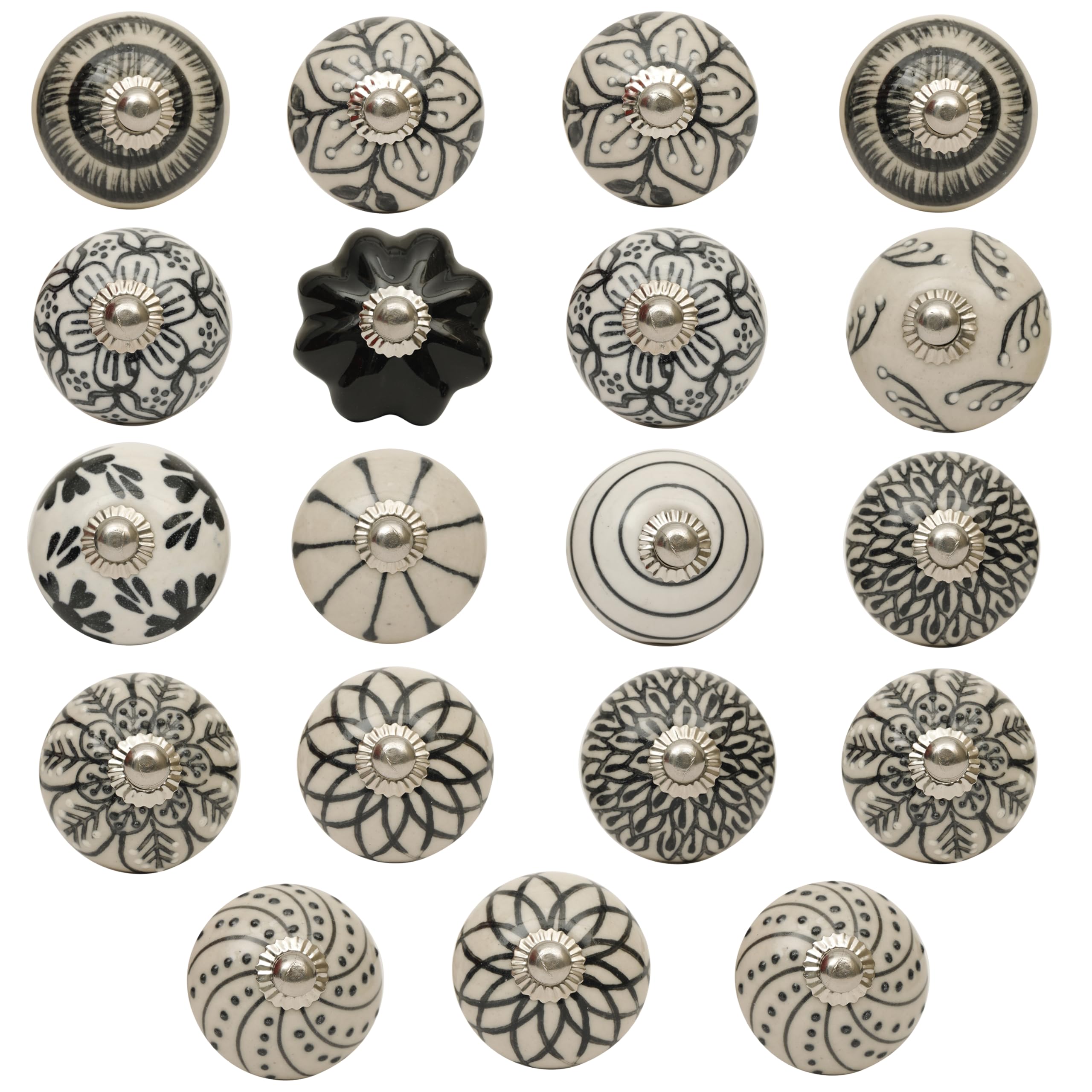 SHYAMVUN Handmade Assorted Designs Ceramic Door Knobs, Vintage, Shabby Chic, Interior Furniture, Cabinet Cupboard Wardrobe Drawers Pulls Handles (Set of 12)