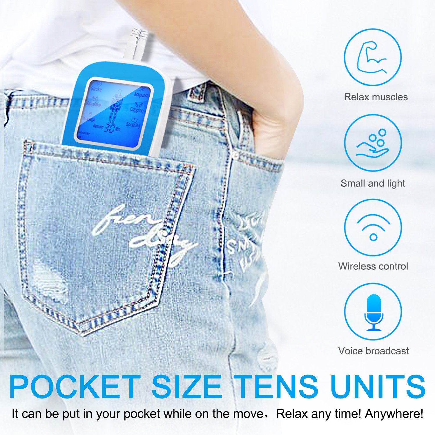 FDA Electric Pain Relief Massager, ECVISION Tens Unit Pulse Massager Protable Handheld Muscle Stimulator with 6 Modes and 11 Levels Intensity for Back and Neck