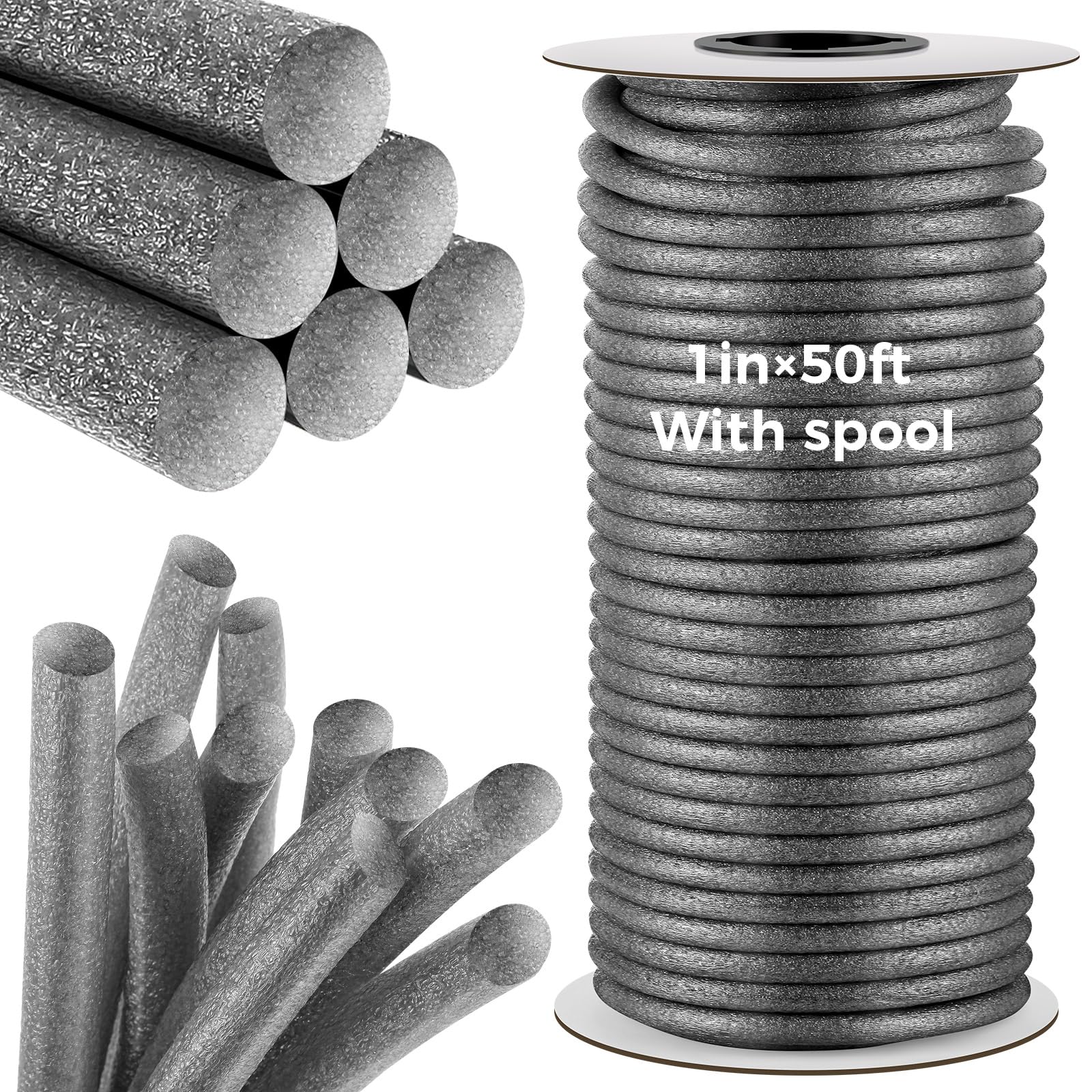 Photo 1 of MotiMind 1 Inch x 50 ft Foam Backer Rod for Gaps Joints Concrete Crack Filler Caulk Saver Bulk Foam Backing Rod Concrete Filler Rope for Weather Stripping Door Seal (Gray)