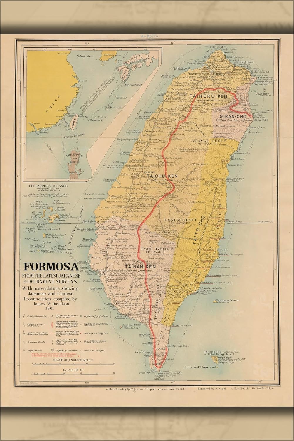 24x36 Poster; Davidson (1901) General Map Of Formosa
