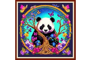 Dimensean Stamped Cross Stitch Kits Full Range of Embroidery Patterns Starter Kits for Beginners Adult or Kids DIY Cross Stitches Needlepoint Kits 11CT-Panda Flower 17.7x17.7 inch