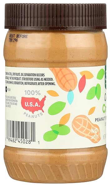 365 BY WHOLE FOODS MARKET, ORGANIC CREAMY PEANUT BUTTER SPREAD, UNSWEETENED, NO STIR, 16 OUNCE