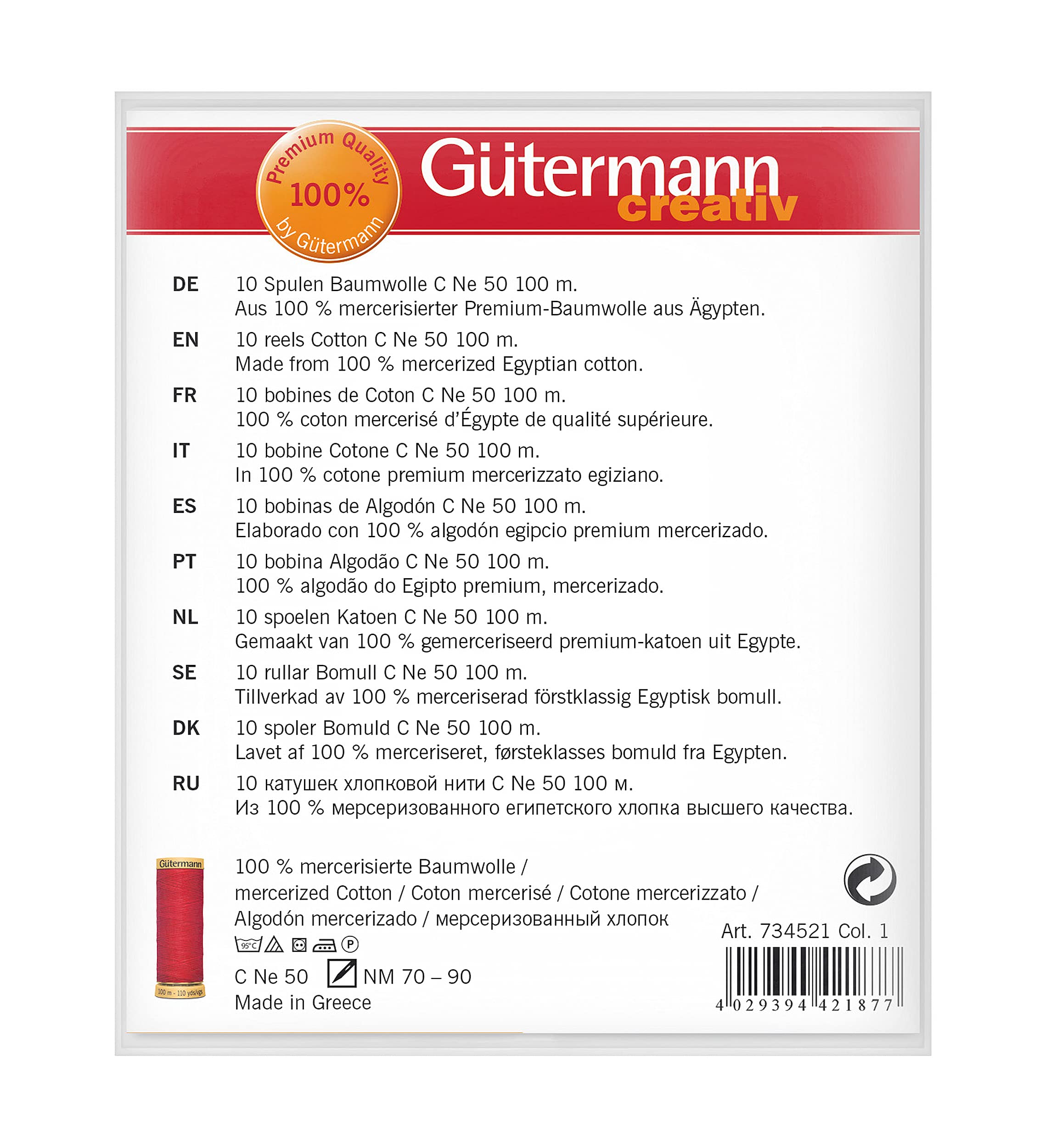 Gütermann Creativ 10 Reels of 100% Cotton, Multi-Coloured